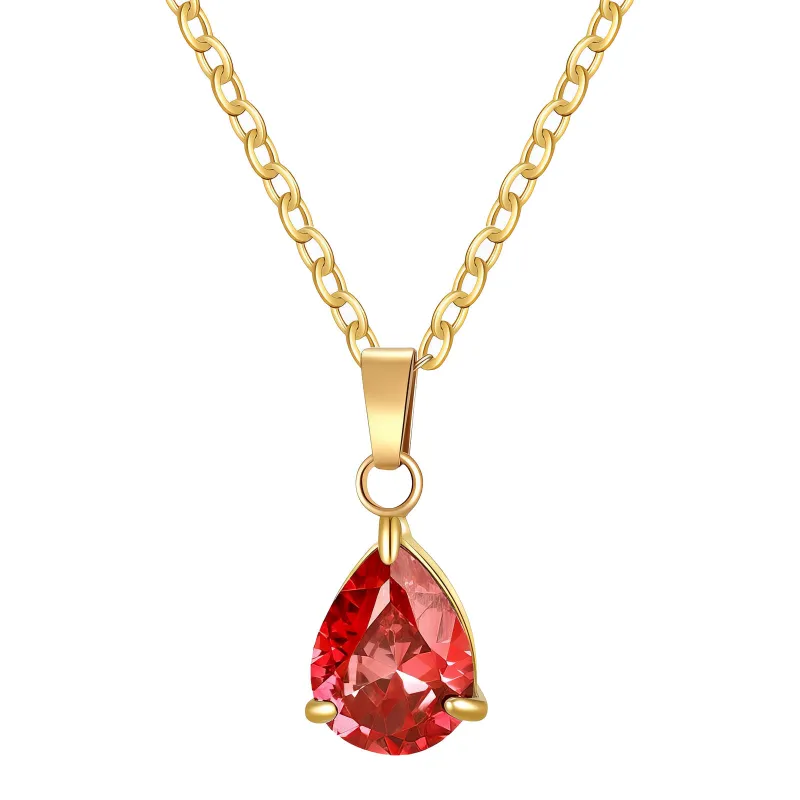 Scarlet Drop 18K Gold Plated Red Crystal Pendant Necklace