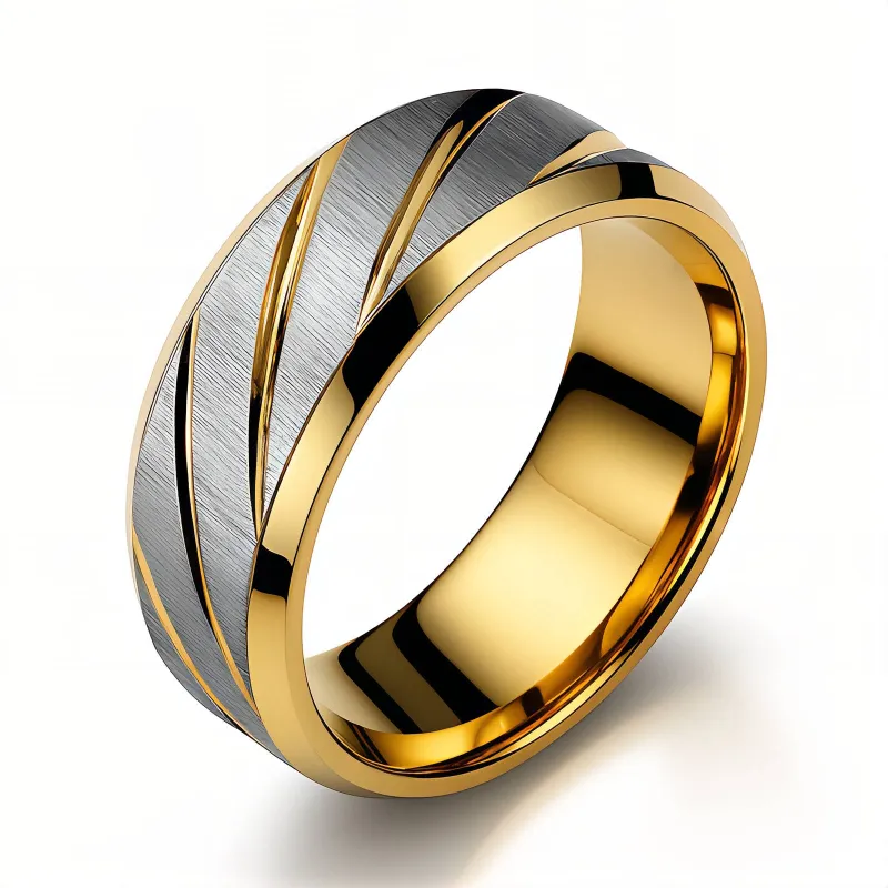 Titan Groove 18K Gold Plated Two-Tone Men's Band Ring