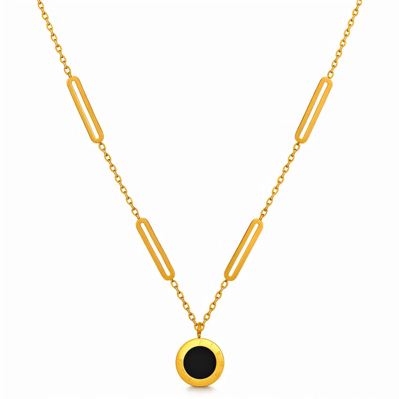 Noir Roma 18K Gold Plated Black Disc Pendant Necklace