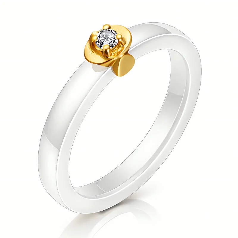 Blanc Rose Two-Tone Gold & White Crystal Solitaire Ring