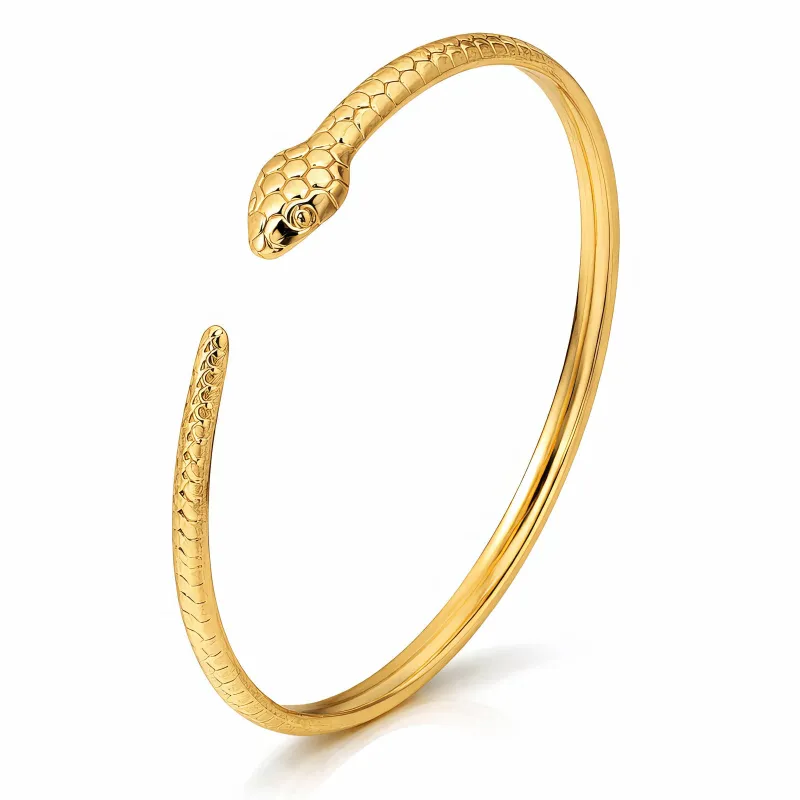 Serpent Queen 18K Gold Plated Snake Head Cuff Bangle