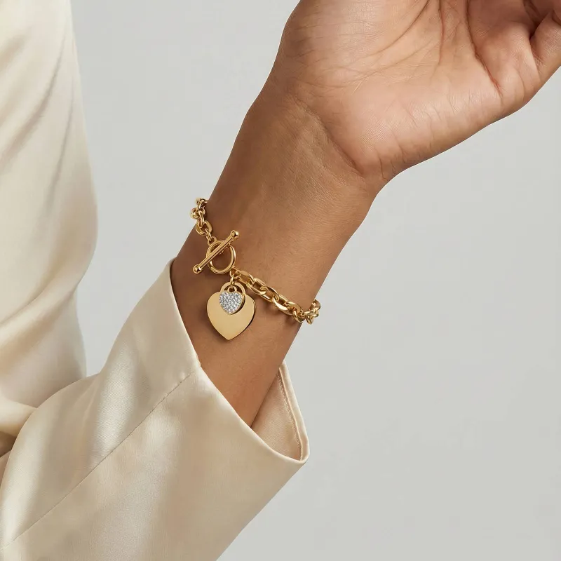 Love Lock 18K Gold Plated Crystal Heart Charm Bracelet