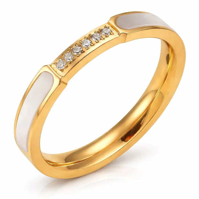 Ivory Luxe 18K Gold Plated Enamel Crystal Band Ring 1