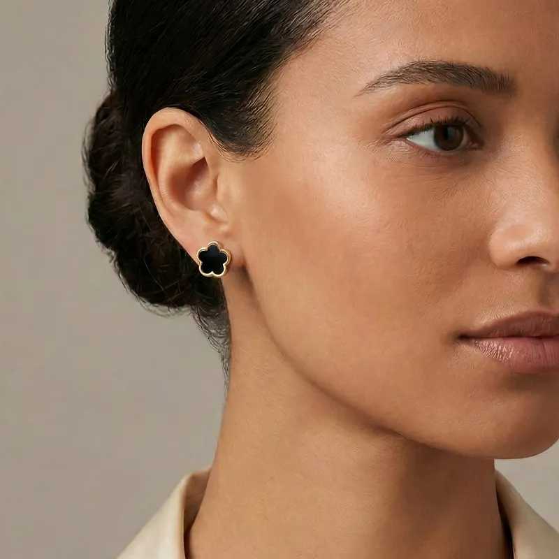 Noire Fleur Black Enamel Flower Studs
